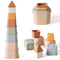 YIVEKO baby stacking cups set front view, soft silicone for safe grasp.