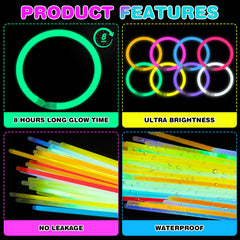 YixangDD colorful glow sticks in eight hues for festive occasions.