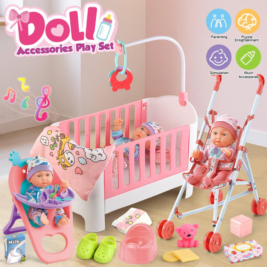 YIYBM 11-inch doll in crib ready for bedtime roleplay