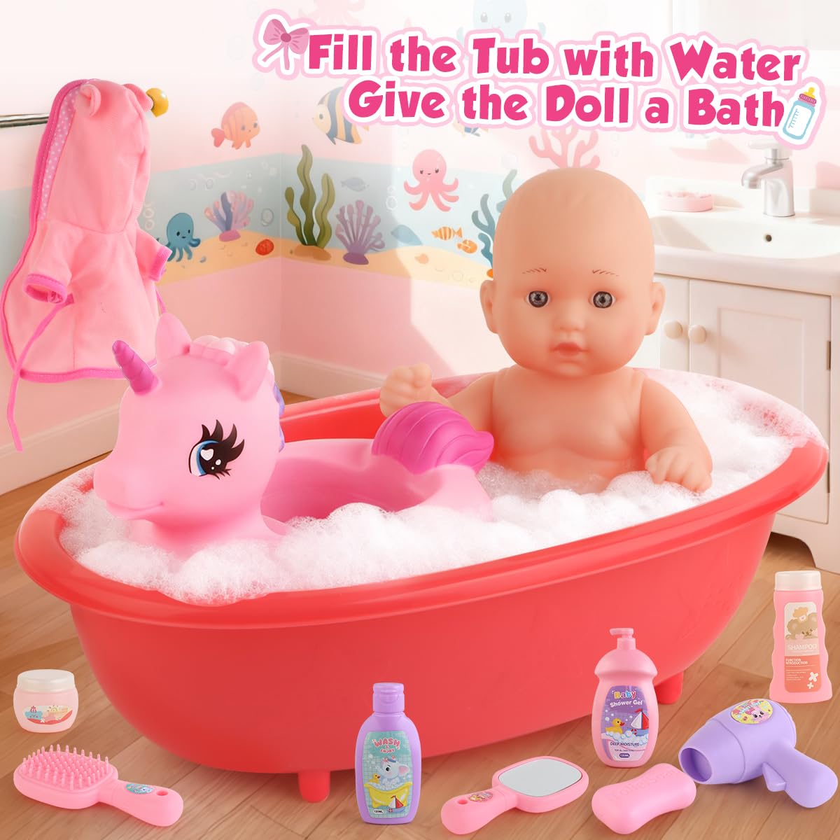 YIYBM swimming ring supports pretend swimming fun during bath time.