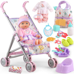 YIYBM 12.5-inch doll and stroller for imaginative pretend play and storytelling