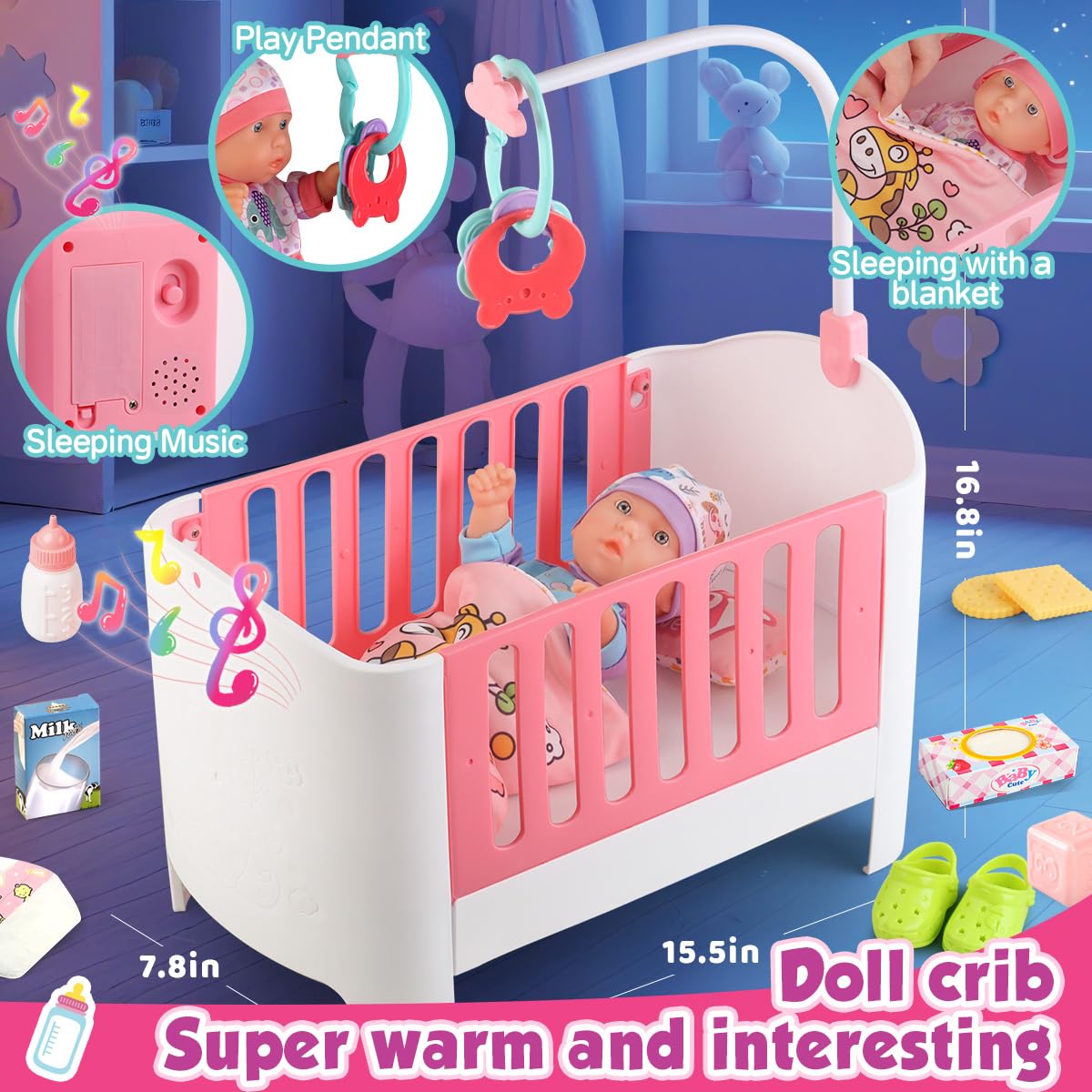 YIYBM doll high chair supports feeding pretend play
