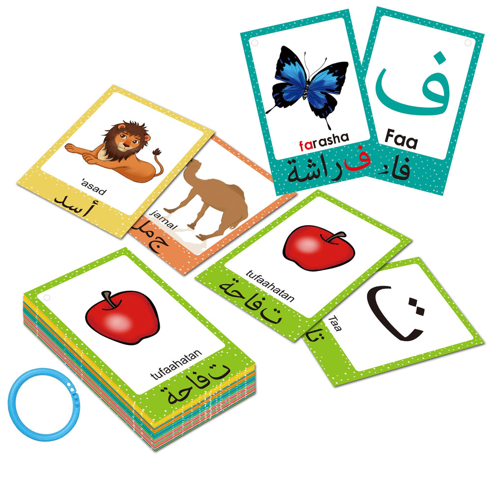 YIYDONG Arabic Alphabet Flash Cards: engaging 28-letter set for early reading and transliteration.
