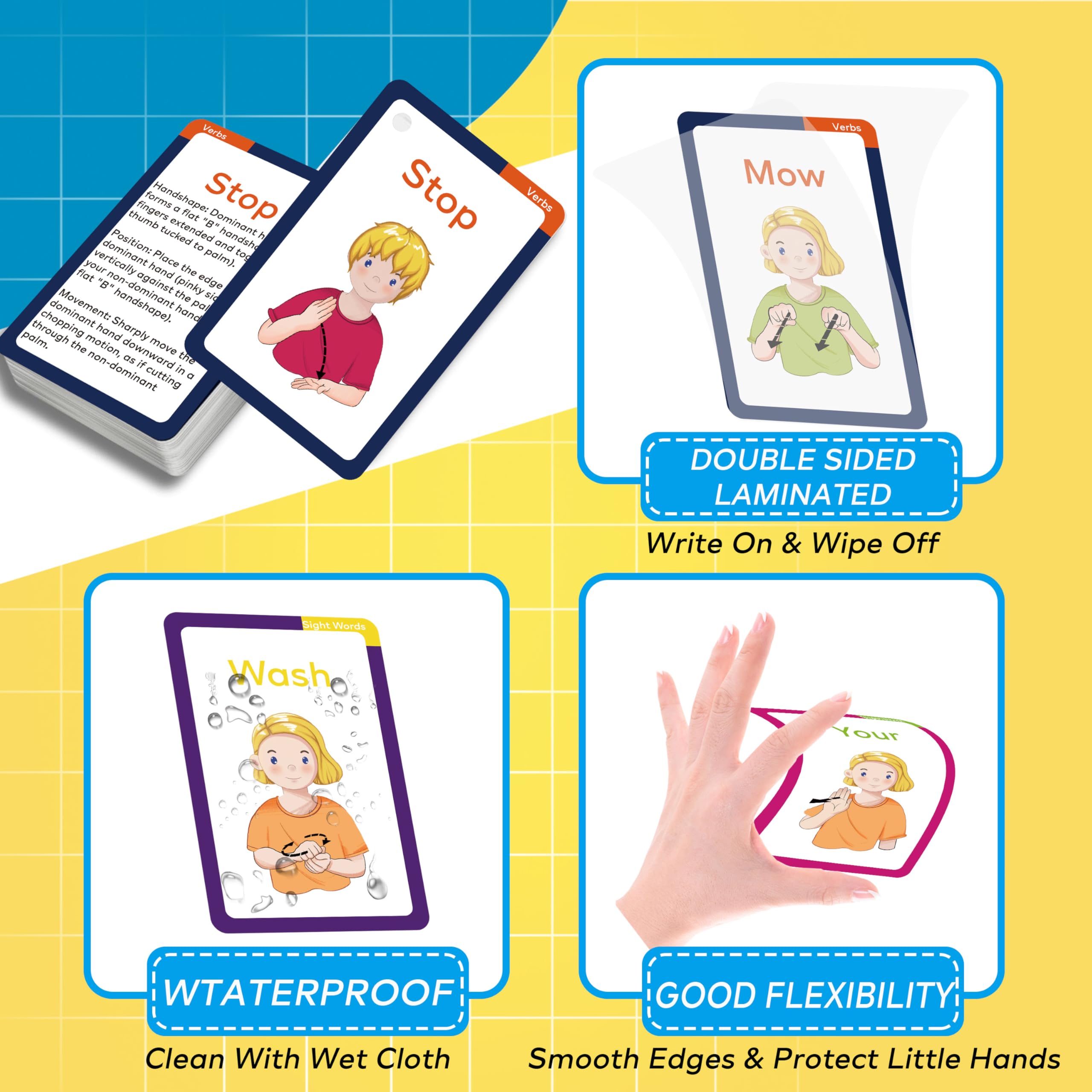 YIYDONG ASL flash cards on 350gsm laminated stock for durability