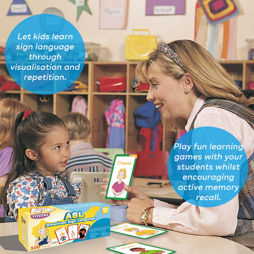 YIYDONG ASL flash cards stored in a sturdy box for organization