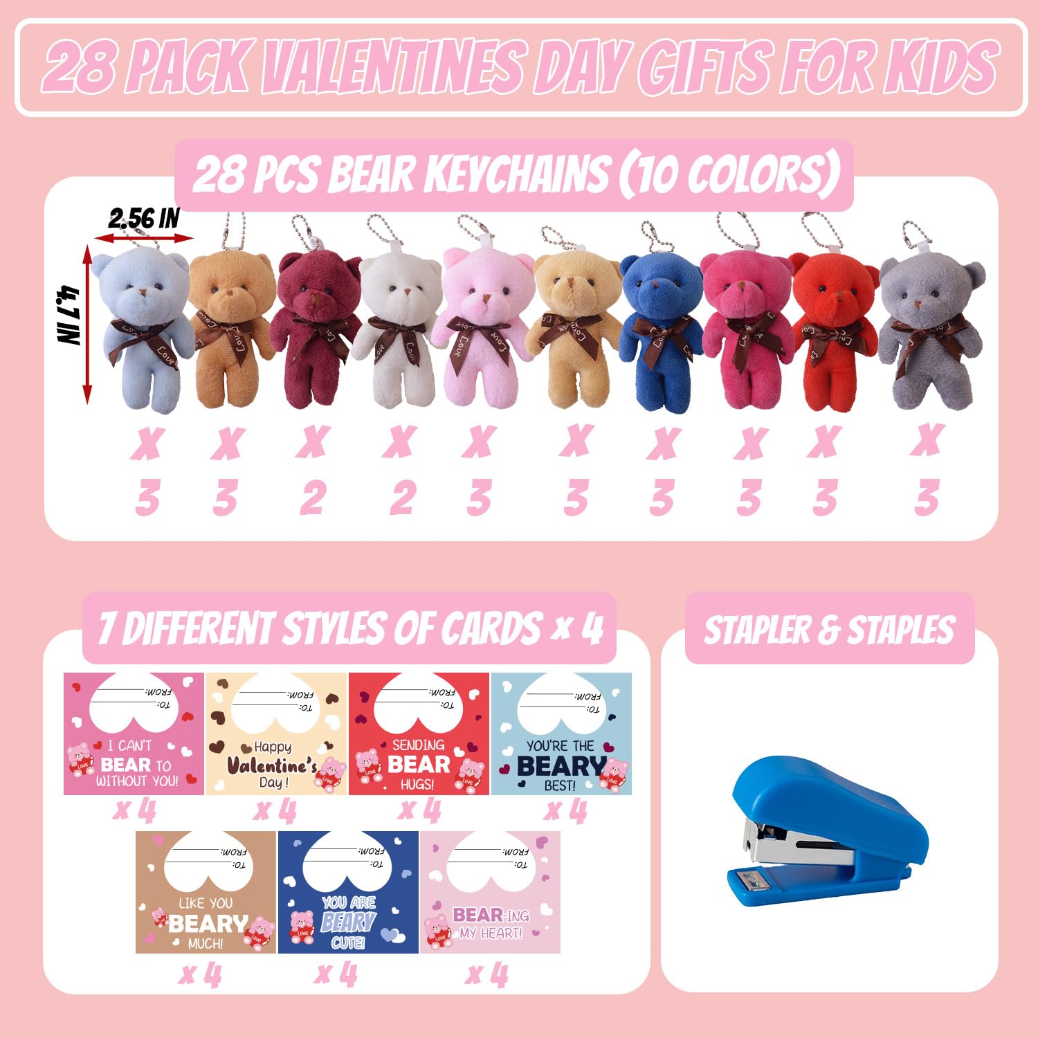 YIYEE 28-card valentines set with seven designs for kids