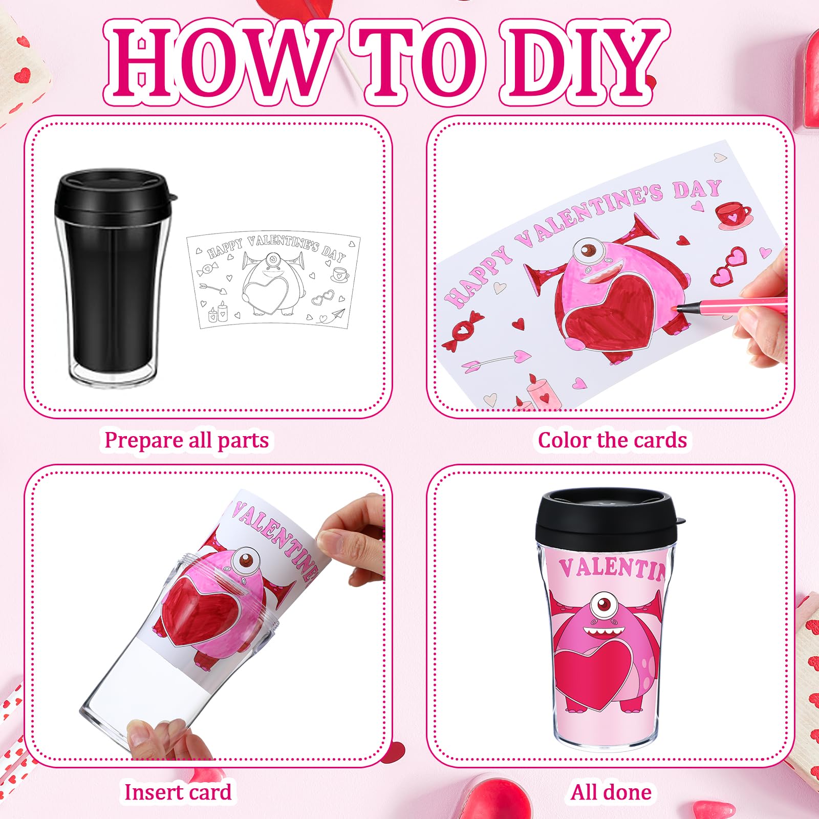 Yiyiring Valentine monster cups with playful designs for kids