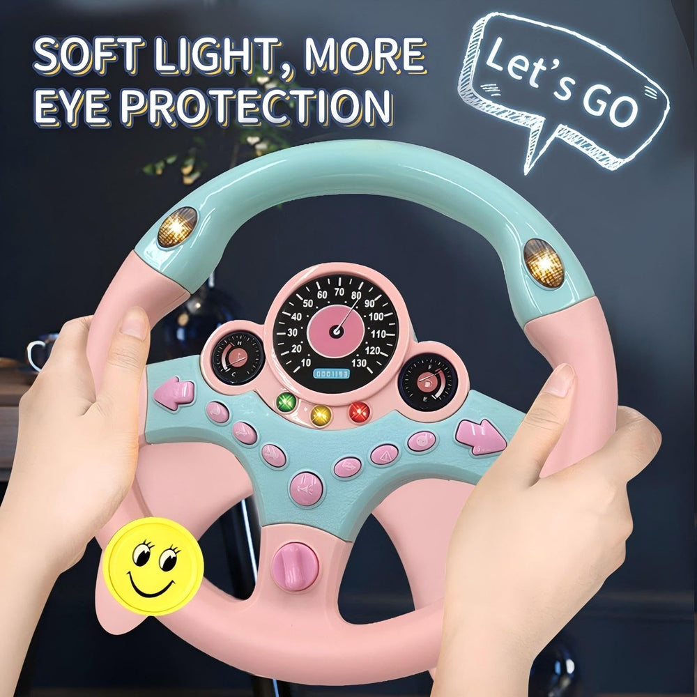 Realistic steering wheel design helps toddlers explore cause-and-effect while seated.