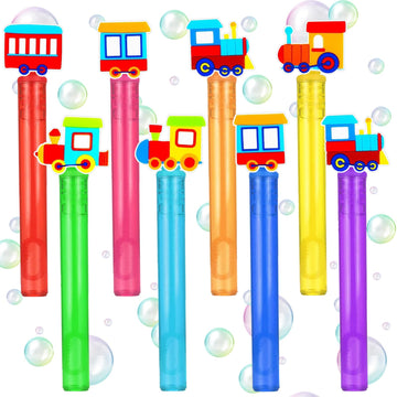 Yizeda train-themed mini bubble wands in vibrant colors for party decorations
