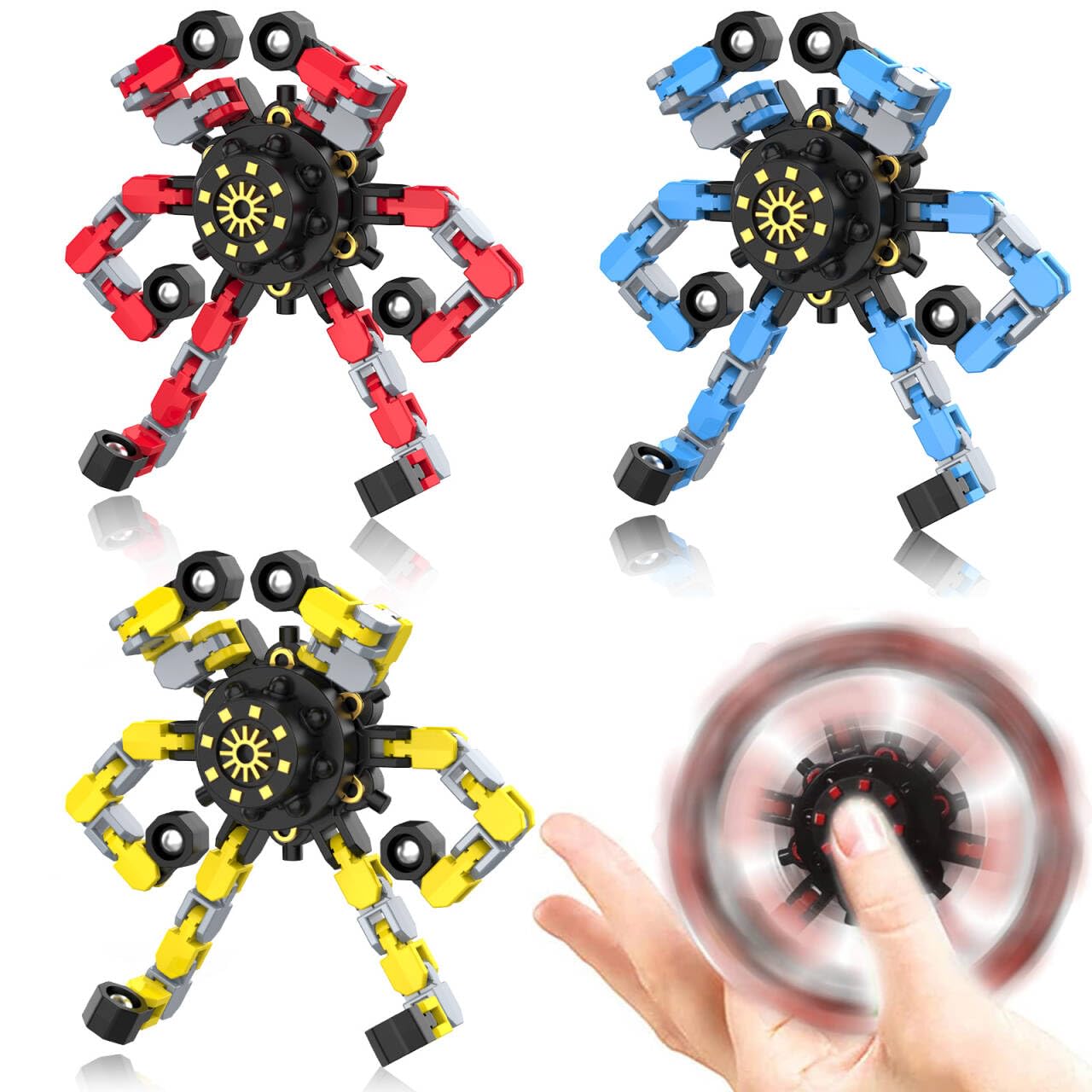 YIZER Valentines Transformable Fidget Spinner in a 3-pack for focused tactile play