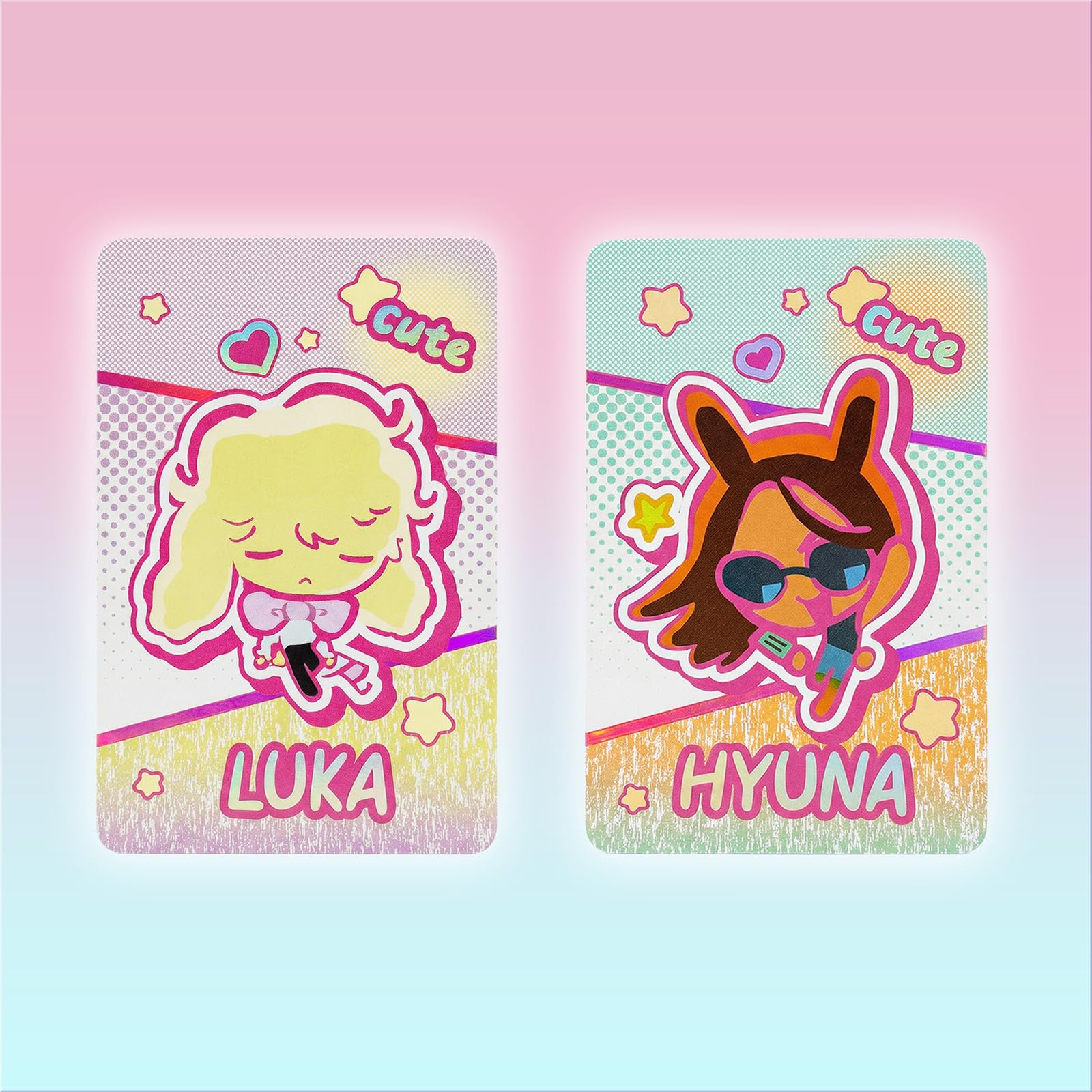 YJacuing Alien Stage Sua chibi rabbit photocard; holographic rainbow shine for display.