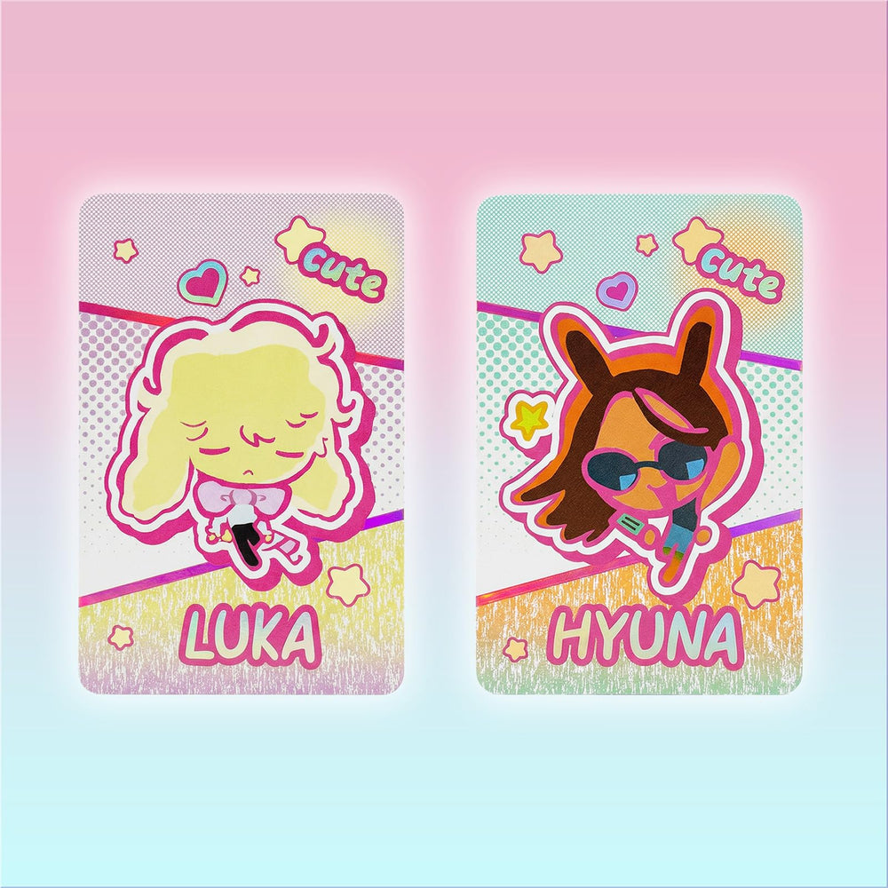 YJacuing Alien Stage Sua chibi rabbit photocard; holographic rainbow shine for display.