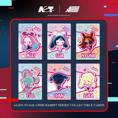 YJacuing Alien Stage Till chibi rabbit photocard with rainbow shimmer, perfect on shelf.