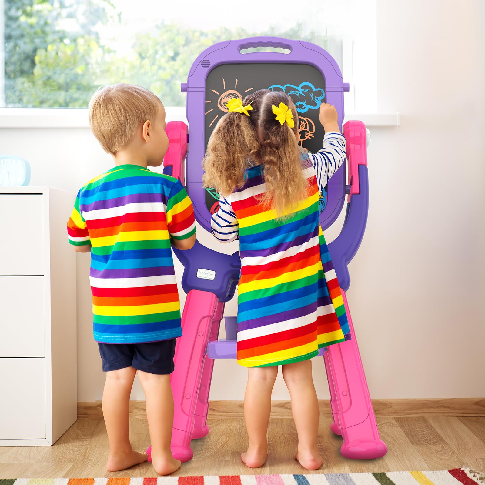 Ylovetoys easel chalkboard side ideal for writing and doodling.