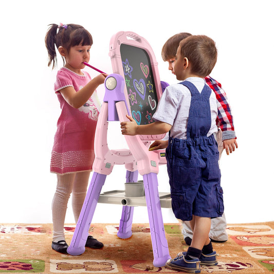 Ylovetoys easel with magnetic chalkboard enables mess-free doodling and learning.