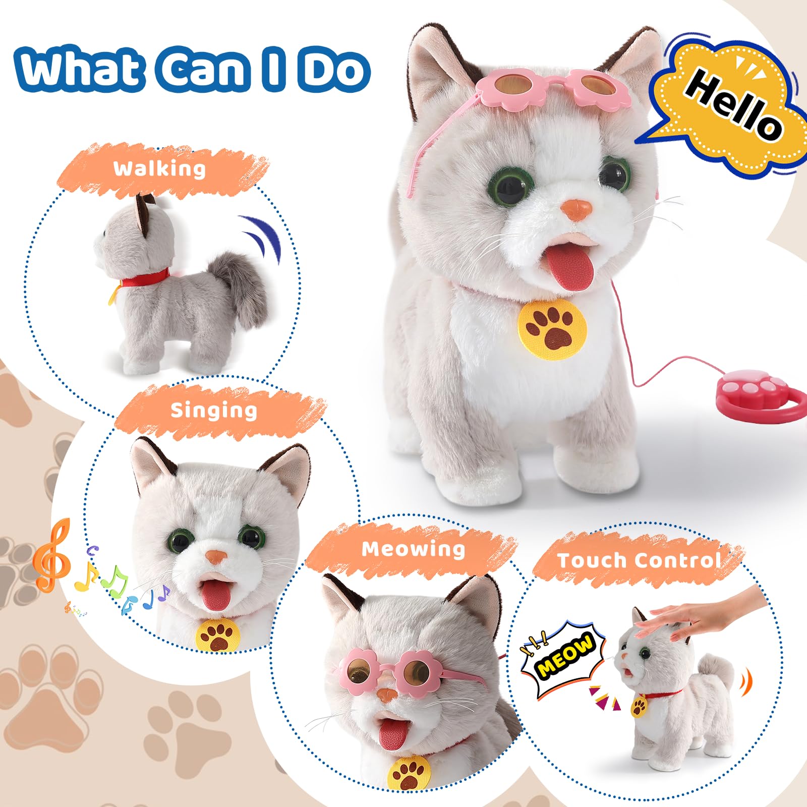 Ylpaprm Interactive cat repeat-say feature encourages language practice.