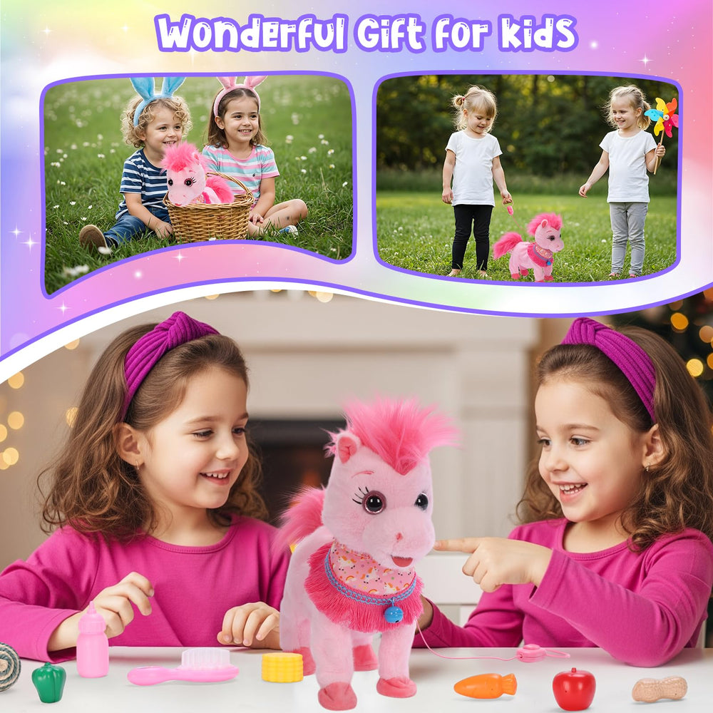 Ylpaprm Pink Walking Pony Set child playing with pony at home