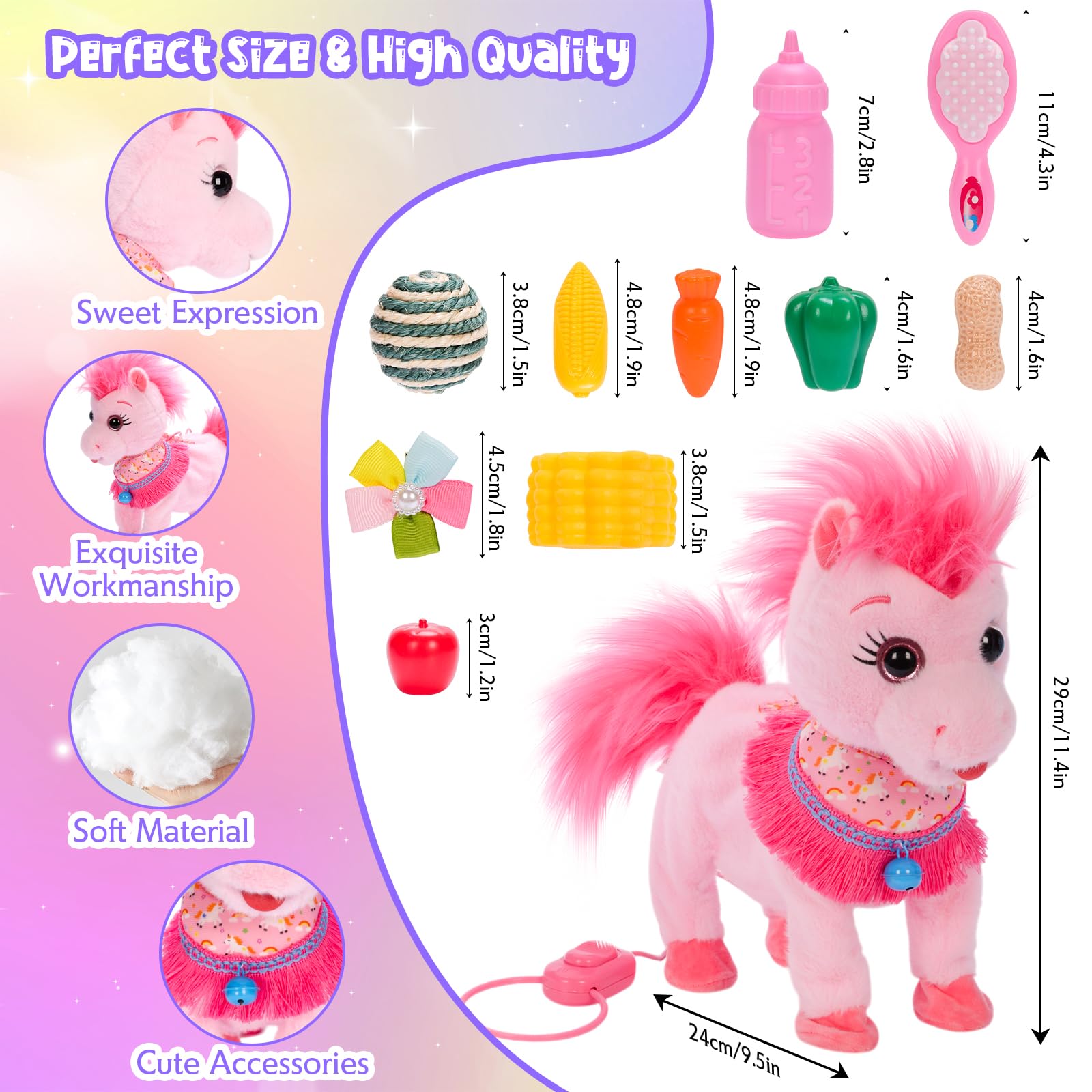 Ylpaprm Pink Walking Pony Set pink white and blue color variants for personalization
