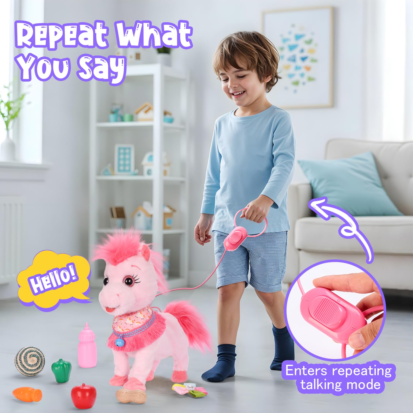 Ylpaprm Pink Walking Pony Set feeding props for role play meals