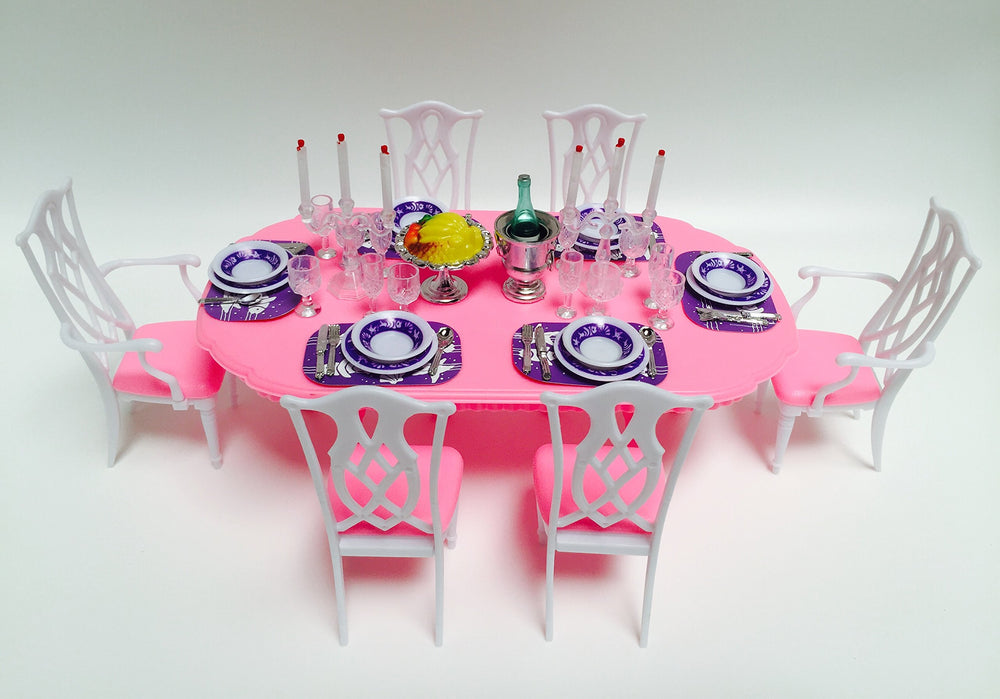 YMCtoys My Fancy Life lattice-back white chairs add charm to miniature dining scenes.