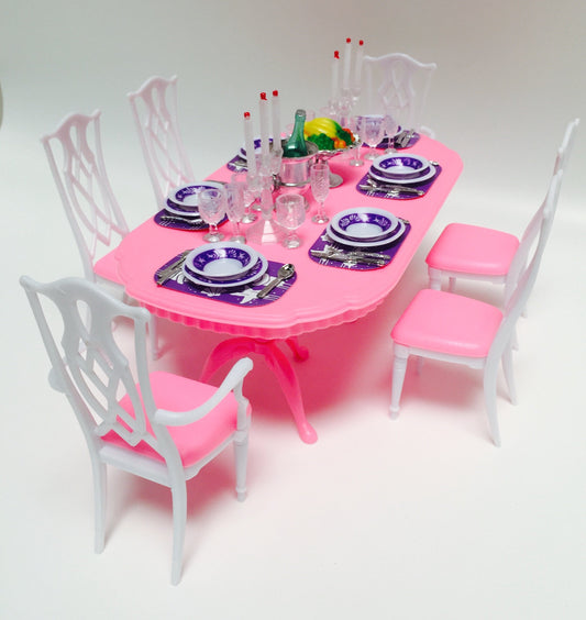 YMCtoys My Fancy Life pink oval dining table; ideal for stylish dollhouse meals.