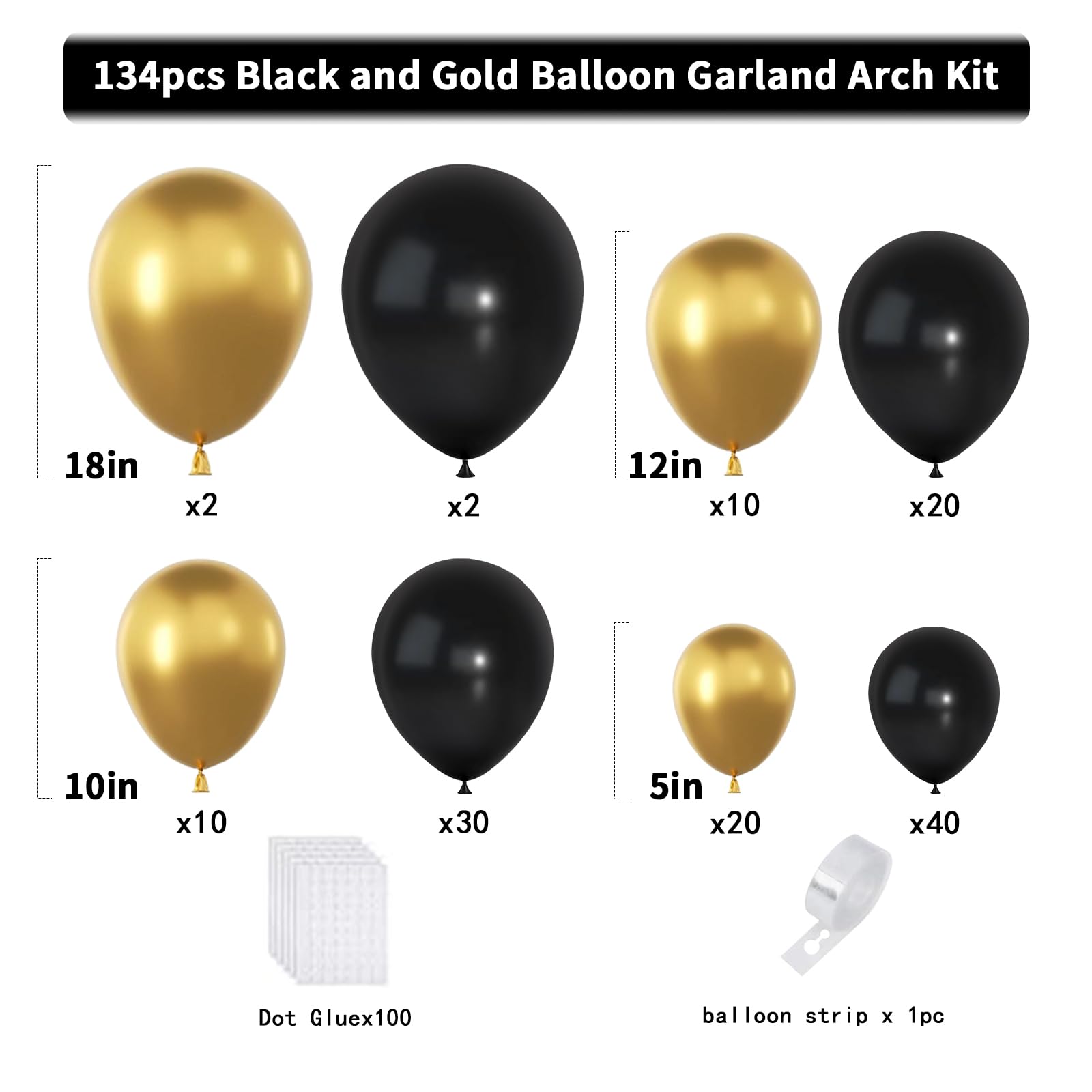 YMSZ 18-inch black balloon, sturdy for standout garlands.