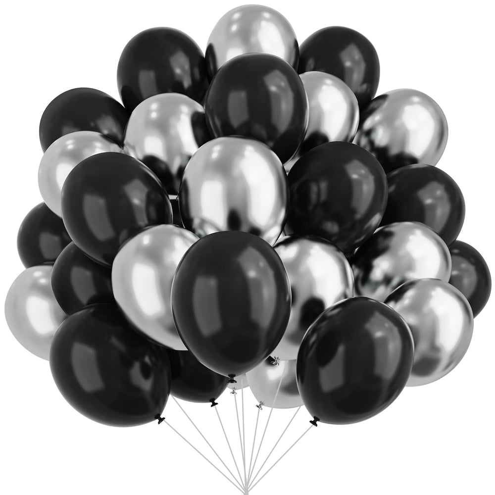 YMSZ black and silver balloons 12in bulk pack for elegant party decor