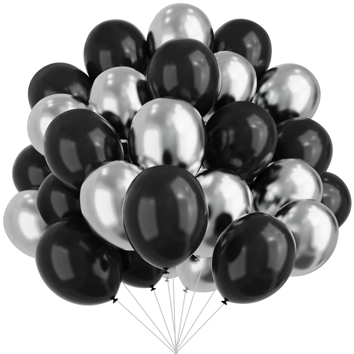 YMSZ black and silver balloons 12in bulk pack for elegant party decor