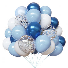 YMSZ blue and white balloon bundle for stylish baby shower decor.
