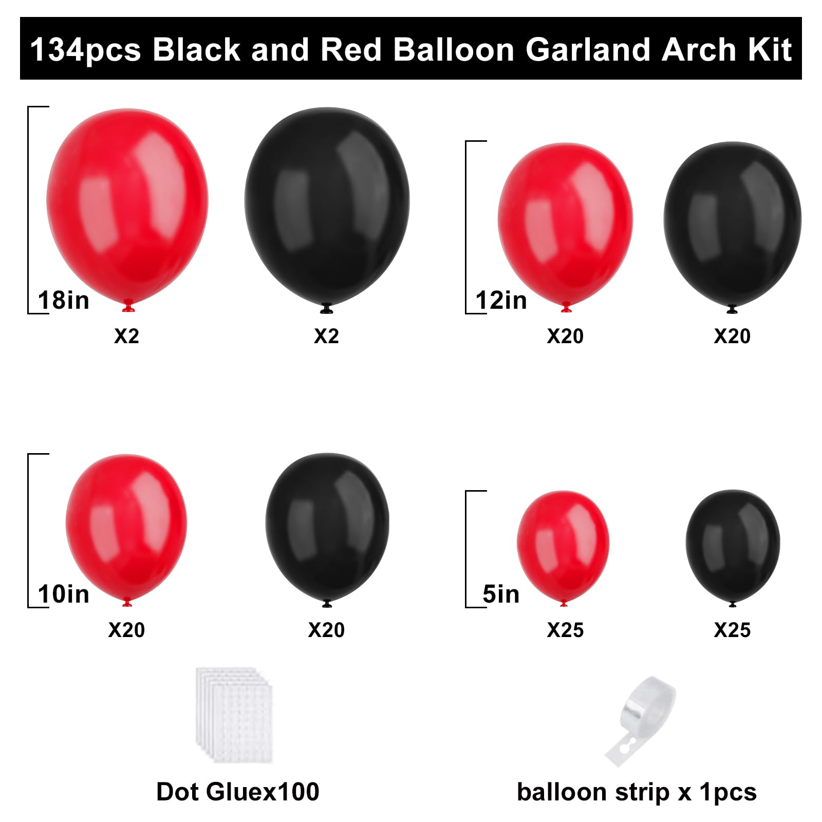 YMSZ different-size balloons (18in, 12in, 10in, 5in) for textured garland