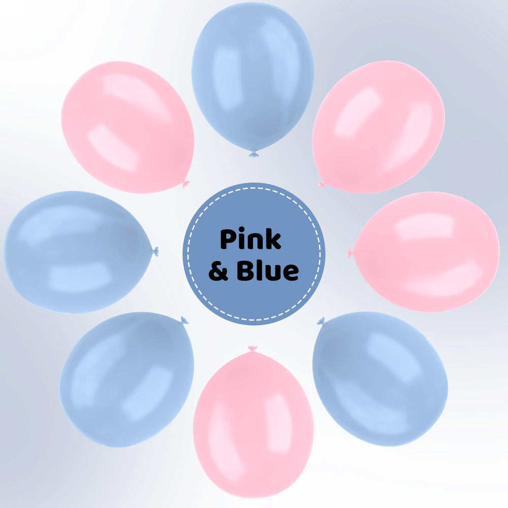 YMSZ gender reveal pink blue balloons in a 12in size for photo moments.