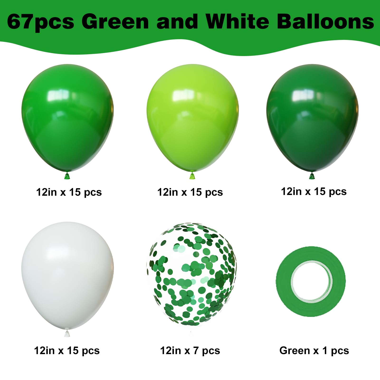 YMSZ Green and White Balloons 12inch for stylish party decor