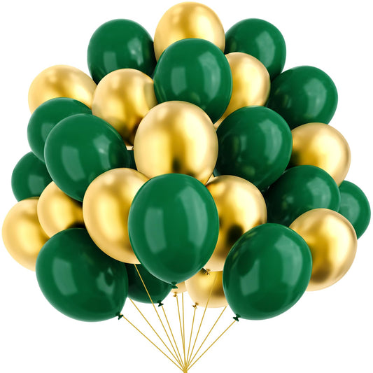 YMSZ green and gold balloons 12-inch for festive birthday decor