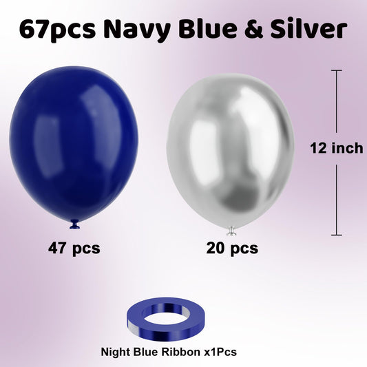 YMSZ navy blue and silver balloons ready for glamorous event decor.