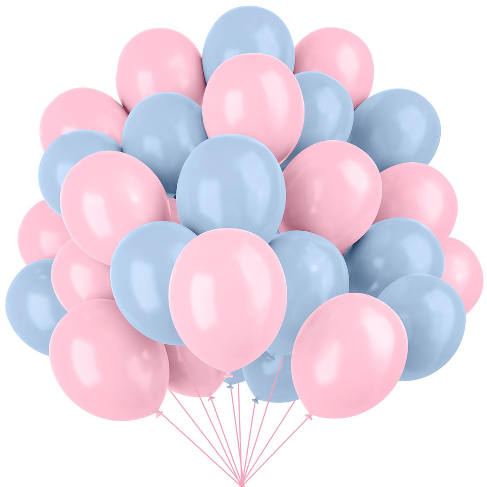 YMSZ pink-blue latex balloons 12in set, vibrant party decor for gender reveals and birthdays.
