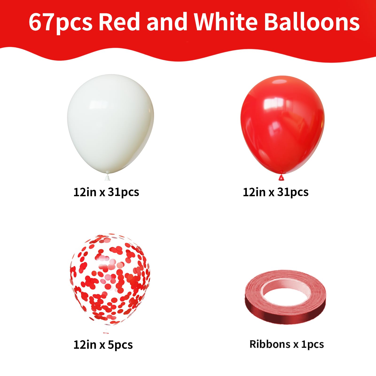 YMSZ red confetti balloon, 12in, adds festive sparkle to celebrations.