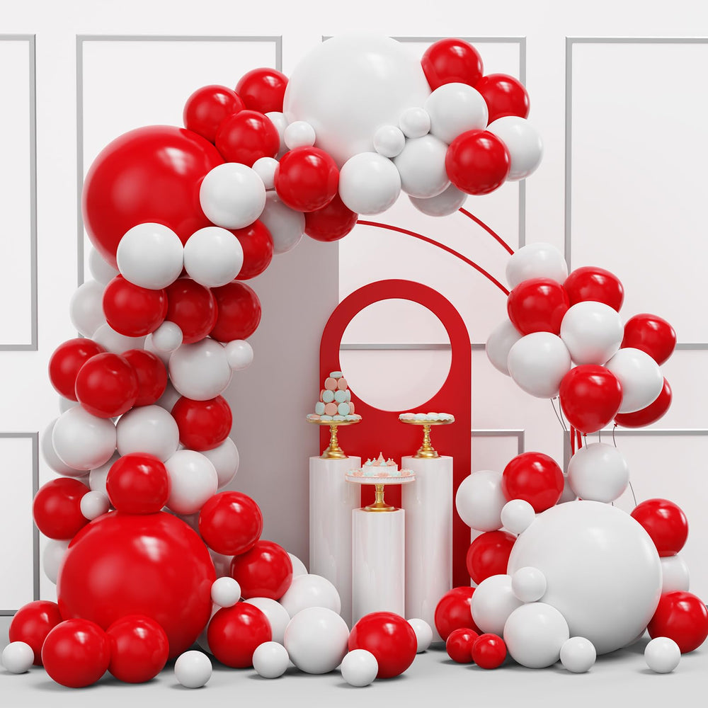 YMSZ red white balloon arch kit, 134pcs, perfect for festive decor.