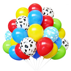 YMSZ toy-inspired story balloons kit arranged as a lively party backdrop