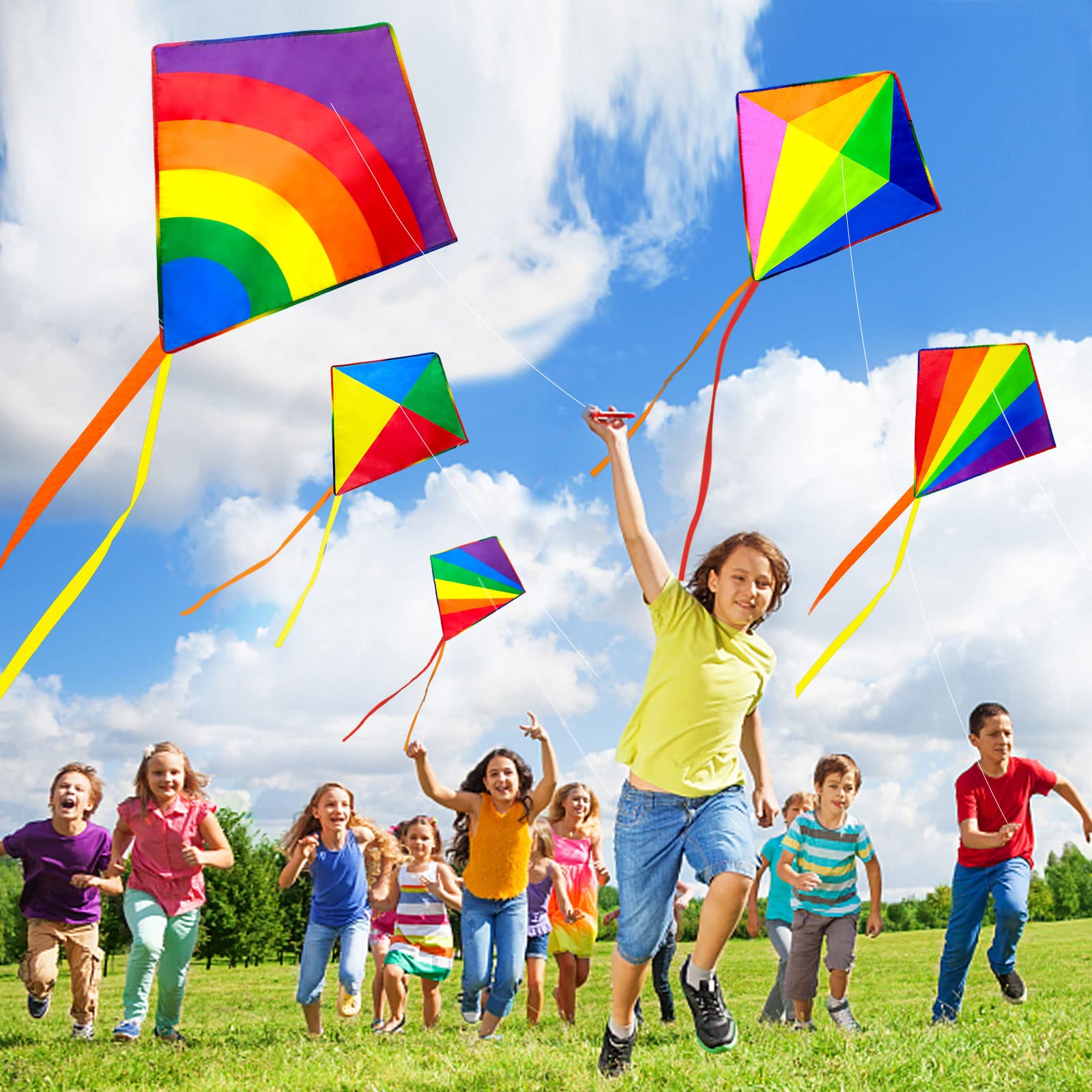 Ynanimery rainbow-diamond kite offers bright visuals for easy visibility in light winds