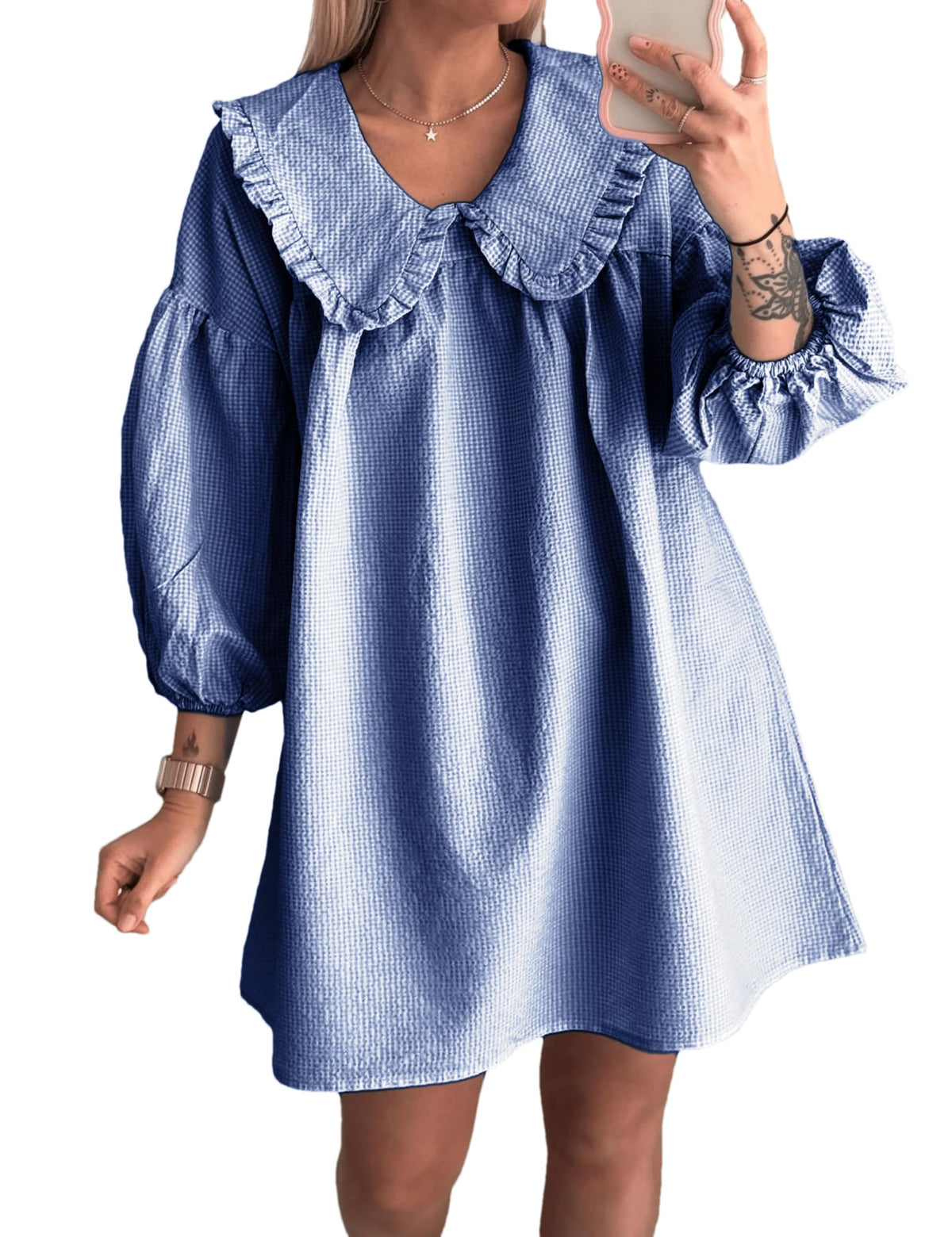 Ynhonra babydoll dress with cobalt doll collar for casual daywear