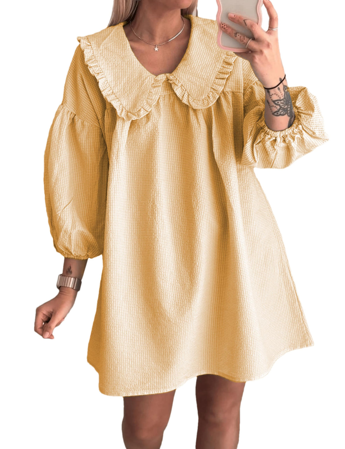 Ynhonra babydoll dress with doll collar for relaxed summer style.