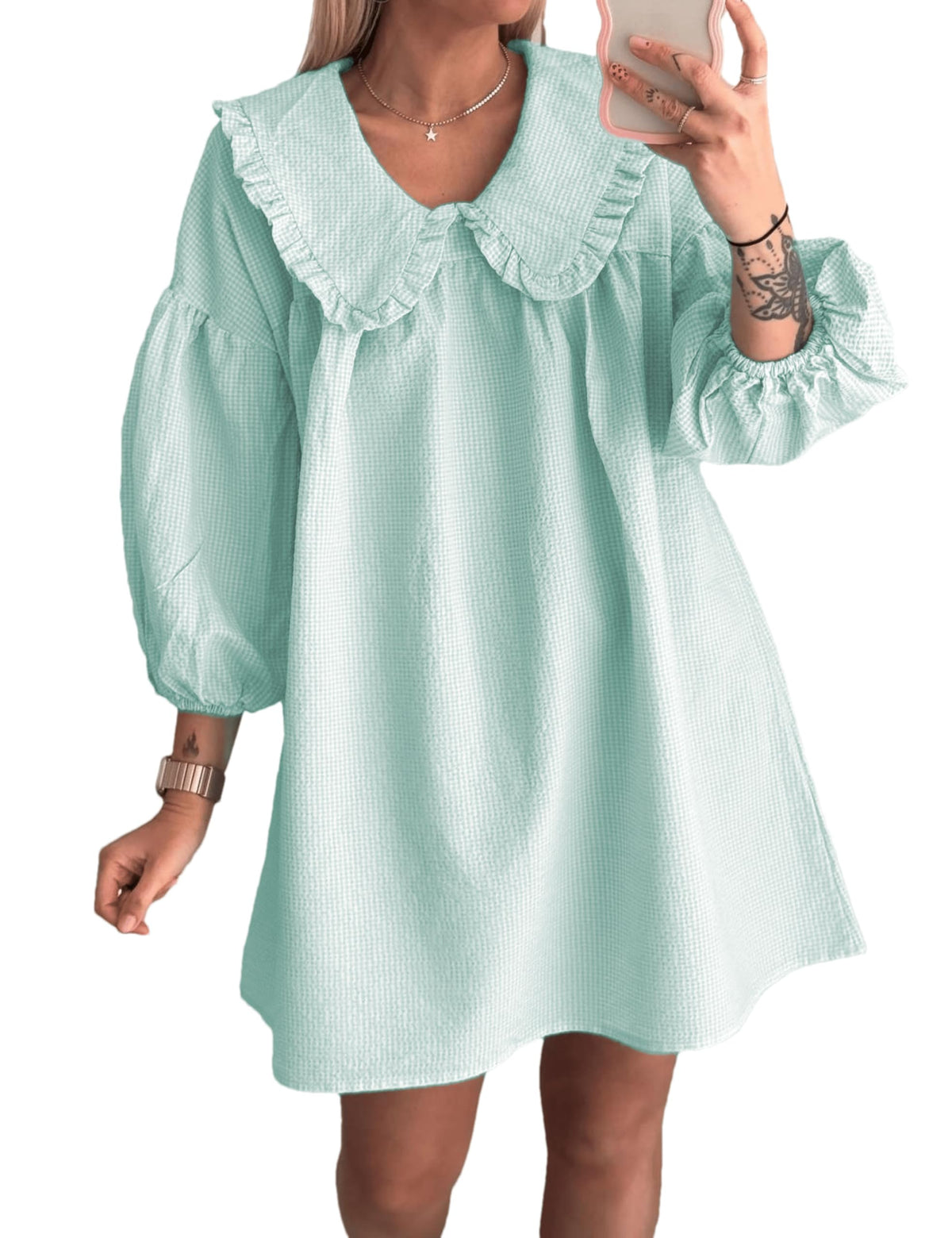 Ynhonra babydoll dress with doll collar for relaxed daily wear.