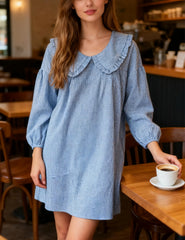 Ynhonra babydoll dress navy side view emphasizing loose fit and versatile wear.