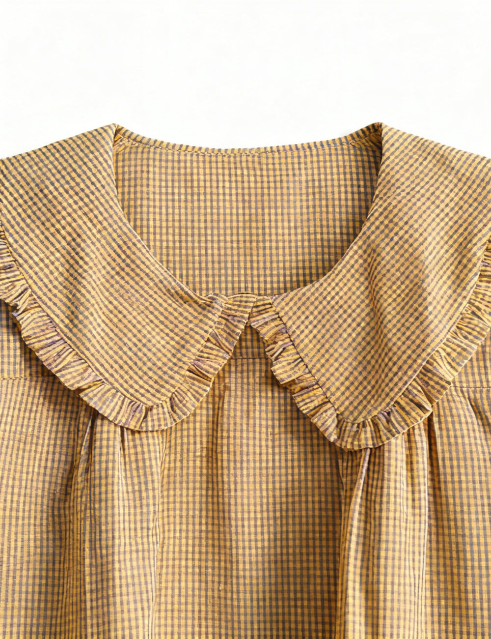 Ynhonra plaid babydoll dress Iris-S, sleeve and doll collar details for casual styling.