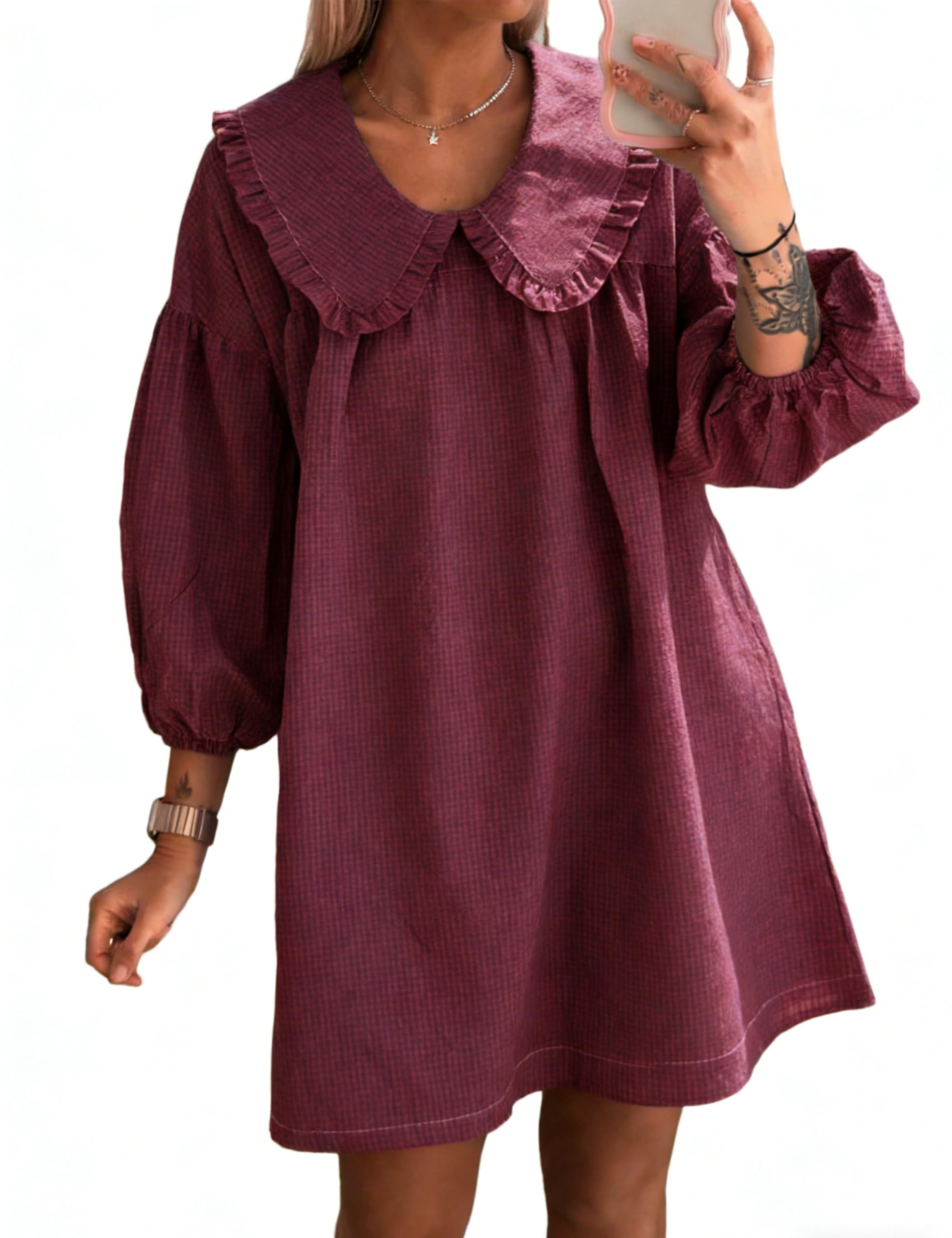 Ynhonra babydoll dress with puff sleeves in fuchsia, ideal for casual summer looks.