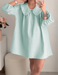 Ynhonra doll collar detail in sky blue dress highlighting vintage-inspired design