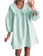Ynhonra babydoll dress with skyblue plaid and doll collar for casual daily wear
