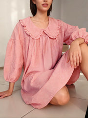 Ynhonra plaid mini dress with puff sleeves in coral, versatile everyday wear