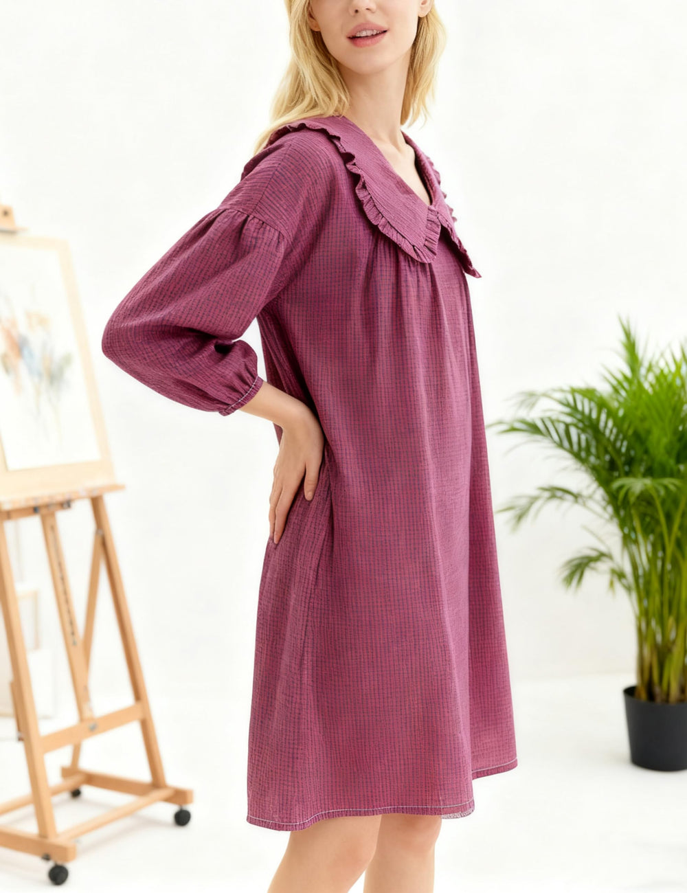 Ynhonra plaid mini dress with lapel doll collar, versatile for day or night.