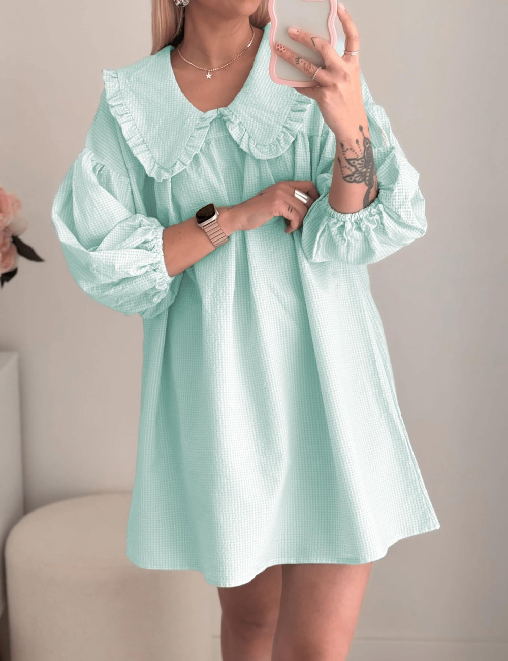 Ynhonra relaxed-fit sky blue dress offers breathable comfort in warm days.